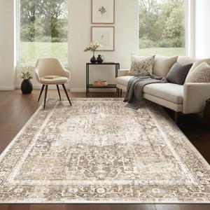 Kokia 4x6 Area Rugs for Living Room, Machine Washable Non Slip Vintage Boho Rugs, Low Pile Distressed Medallion Print Rug for Bedroom, Dining Room Olive 4 x 6 (Suede/Walnut/Light Taupe/Vanilla)
