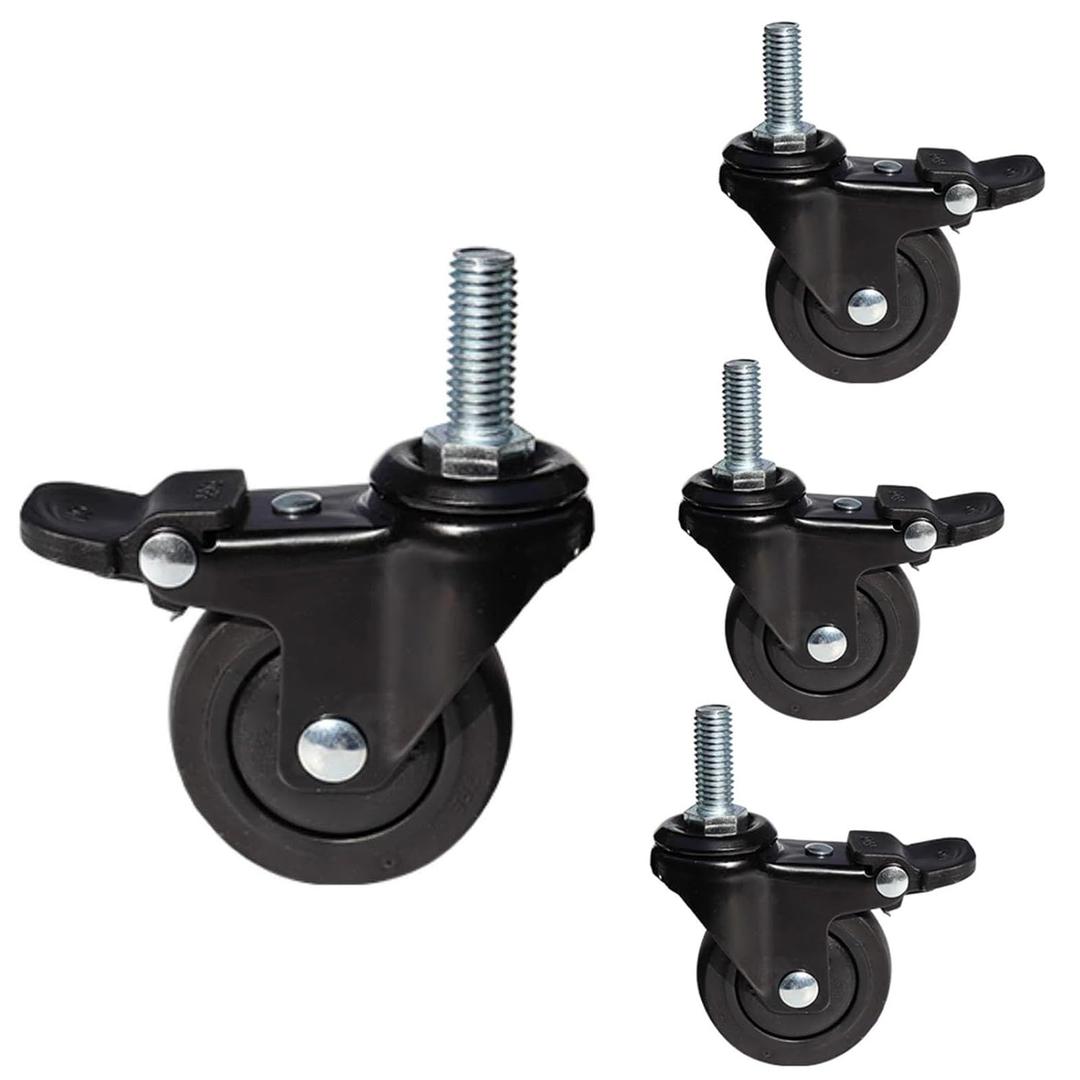 Mini Swivel Caster 1 inch Wheel, M6x15mm Threaded Stem Castor Wheel,Furniture Brake Rollers - Silent TPE Rubber Wheels,4 Pack Load 45kg/99lbs Capacity for Small Trolley and Shelves with Nuts Wrench