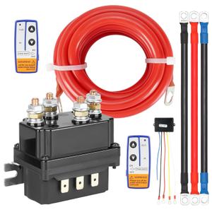 12V 500A Winch Solenoid Contactor Relay for 8000lb-15000lb ATV UTV Truck Jeep Winches with Twin Remote Control Kit and 4pcs Pre-Wires with Lugs