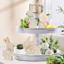 WellSign Easter Bunny Table Wooden Sign Decorations for Home, 3 Pieces Farmhouse Rabbit with Pompom Ball for Tabletop tiered tray Shelf Mantel Party Outdoor Indoor Decor