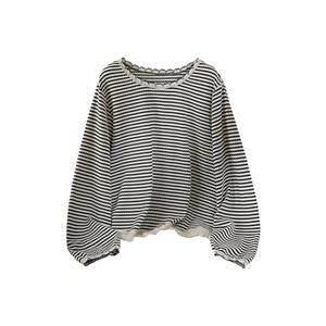 SOLY HUX Women's Plus Size Striped T Shirt Long Sleeve Crew Neck Tassel Hem Tee Casual Fall Tops Black and White Striped 4X-Large Plus