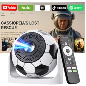 Mini Projector with WiFi and Bluetooth Auto Focus & Vertical Keystone Smart Portable Projector Android 13 with Built in Apps 1080P HD 4K Support w/ HDMI/USB Supported Home Movie Projector (Football)