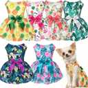 6 Pack Girl Dog Clothes Floral Summer Dog Dress Tropical Floral Princess Bowknot Pet Dresses for Small Dogs Girl Clothes Cute Outfits for Boys Girls Pets Cats Dogs