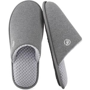 EverFoams Men's Cotton Knit Slippers Lightweight Memory Foam Indoor House Shoes with Anti-Skid Sole (11-12, Grey)