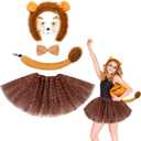 5 Pcs Halloween Animal Lion Costume Set, Ears Headband Tail Bow Tie Tutu and Animal Face Sticker for Women Girls Cosplay