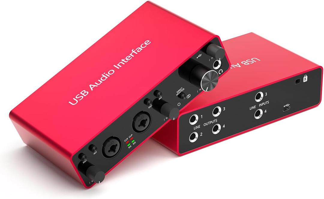 USB Audio Interface with 48V Phantom Power 24Bit/192kHz 4 Line Outputs & 2 Line Inputs for the Musicians, Vocalist, Podcaster,USB Audio Interface Works with Most DAWs and Recording Software