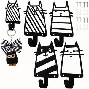 4 Pcs Cat Metal Hooks Wall Mount Iron Black Decorative Wall Mounted Coat Hooks Cute Animal Key Hanger Decor Cat Lover Gifts for Clohes, Towels, Hats