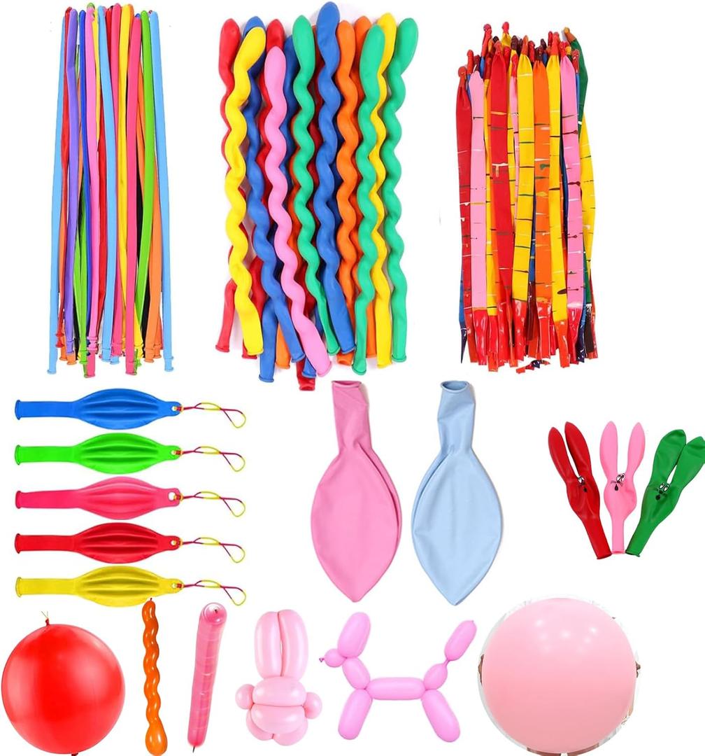 107Pcs Balloons Set Long Balloon Latex Twisting Magic Balloons Rocket and Punch Balloon 36Inch Large Size 7 Types of Children's Birthday Party Balloon