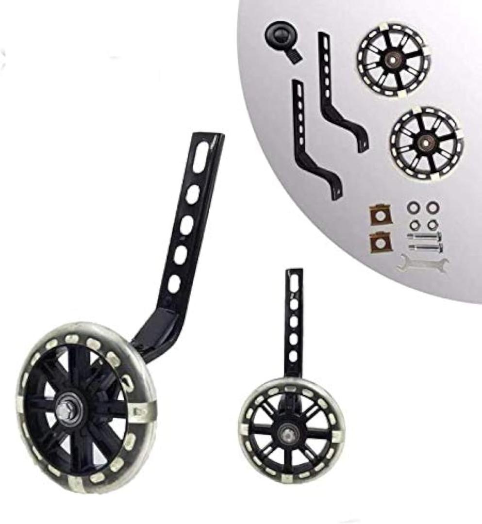Training Wheels Flash Mute Wheel Bicycle Stabiliser Mounted Kit Compatible For Bikes Of 12, 14, 16, 18, 20 Inch, 1 Pair (Black)