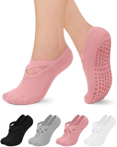 yeuG 2 Pairs Pilates Socks for Women Non-Slip Grip Socks with Straps for Yoga, Pure Barre, Dance, Barefoot Workout yeuG 2 Pairs Pilates Socks for Women Non-Slip Grip Socks with Straps for Yoga, Pure Barre, Dance, Barefoot Workout