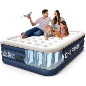 CHERIMOR Queen Air Mattress with Built in Pump, 18" Elevated Height, 48Hr Leak-Tested, Honeycomb Coil Support, 800 lbs Capacity, Fast 3-Min Inflation Blow Up Mattress for Guest Room & Sleepover