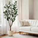 6.6ft Tall Camellia Artificial Tree, Handmade Faux Floral Camellia Tree, Pink White Blooming Flowers & Green Leaves, Artificial Plants for Home Front Door Decor Indoor Outdoor Party Wedding