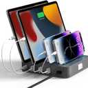 Charging Station for Multiple Devices - 4-Port 20W PD USB-C Charger for iPhone iPad Smartphones Tablets,Universal Compatibility, Detachable Baffle Design (grey)