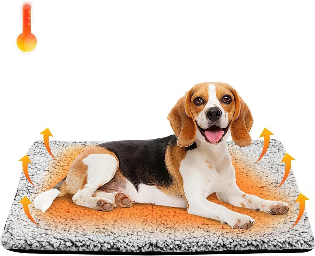 Self Warming Pet Pad, Super Soft Thermal Dog Crate Bed Pad for Crate, Sofa, Floor Washable Anti-Slip Self Warming Kennel Mat for Indoor Outdoor Dogs and Cats (LightGray, M)