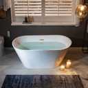 WOODBRIDGE 54" Acrylic Freestanding Bathtub Contemporary Soaking White Tub with Brushed Gold Overflow and Drain,B1702-BG