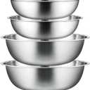 Stainless Steel Mixing Bowls Set - 4-Piece Polished Mirror Nesting Bowls 2 Pcs 8-Quart and 2 Pcs 16-Quart Flat Base Ideal for Kitchen, Cooking, Baking and Storage, Shallow