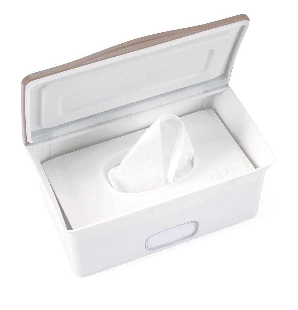 Ubbi Baby Wipes Dispenser with Weighted Plate and Secure Seal, Nursery and Baby Registry Essential to Keep Wipes Fresh, Taupe (1 Count (Pack of 1))