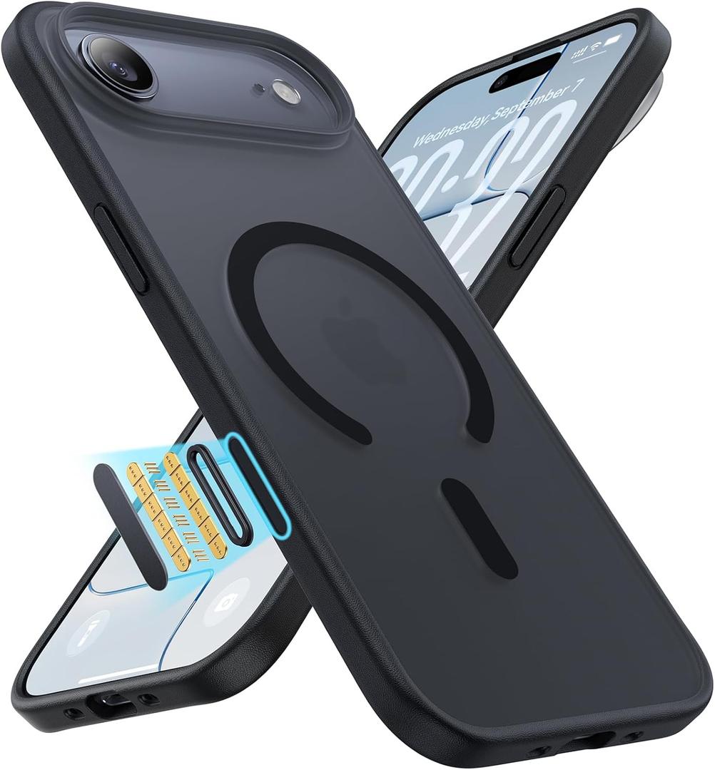 Magnetic Shockproof for iPhone Air Case,[Fit for MagSafe] [Military-Grade Drop Tested] Magnetic Translucent Matte Back Bumper iPhone 17 Air Case Anti-Fingerprint Anti-Scratch 6.5", Black