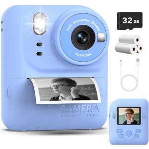 Okaloka Kids Instant Print Camera Toys,1080P HD Toddler Digital Video Camera,Christmas Birthday Gifts for Girls Boys Age 3-12 Year Old - 32G SD Card Included (Blue)