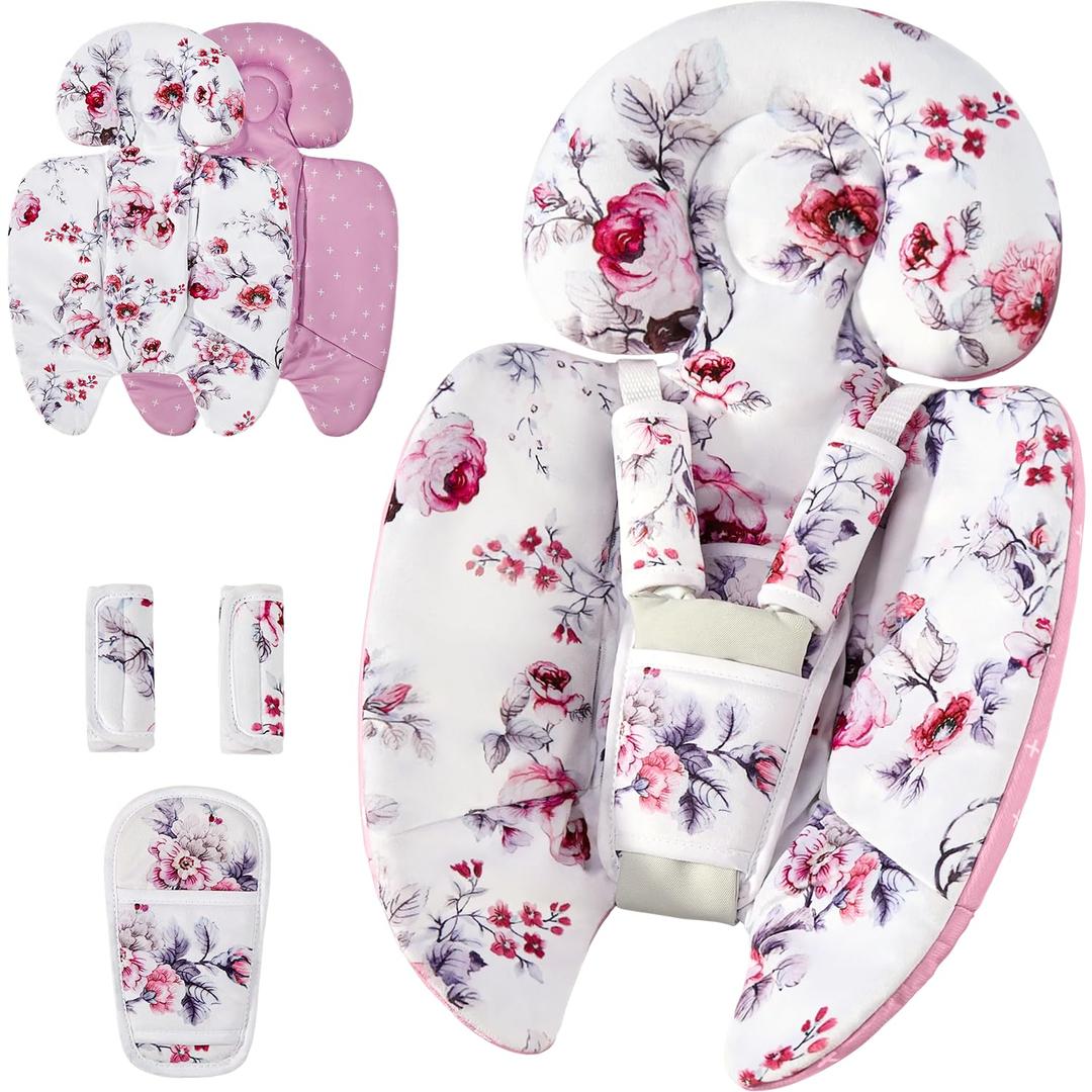 Mamatepe Infant Insert Compatible with 4moms Mamaroo & Graco Swing and Infant Car Seat,Newborn Insert Head & Body Support Cushion, Reversible Design, Breathable Soft Fabric (Blush Pink)