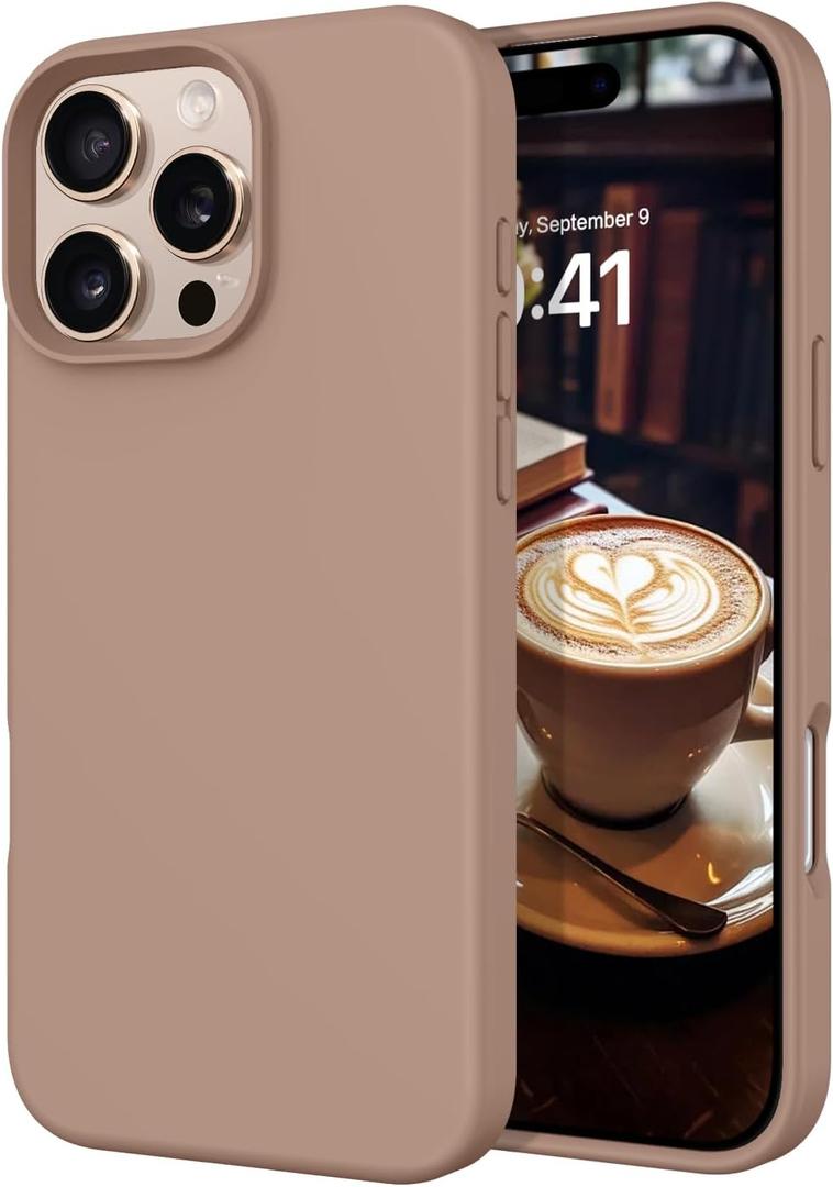 DOMAVER Case for iPhone 16 Pro 6.3'' Case Smooth Liquid Silicone Soft Gel Rubber Microfiber Lining Cushion Cover Shockproof Protective Phone Cases Compatible with iPhone 16 Pro - Brown