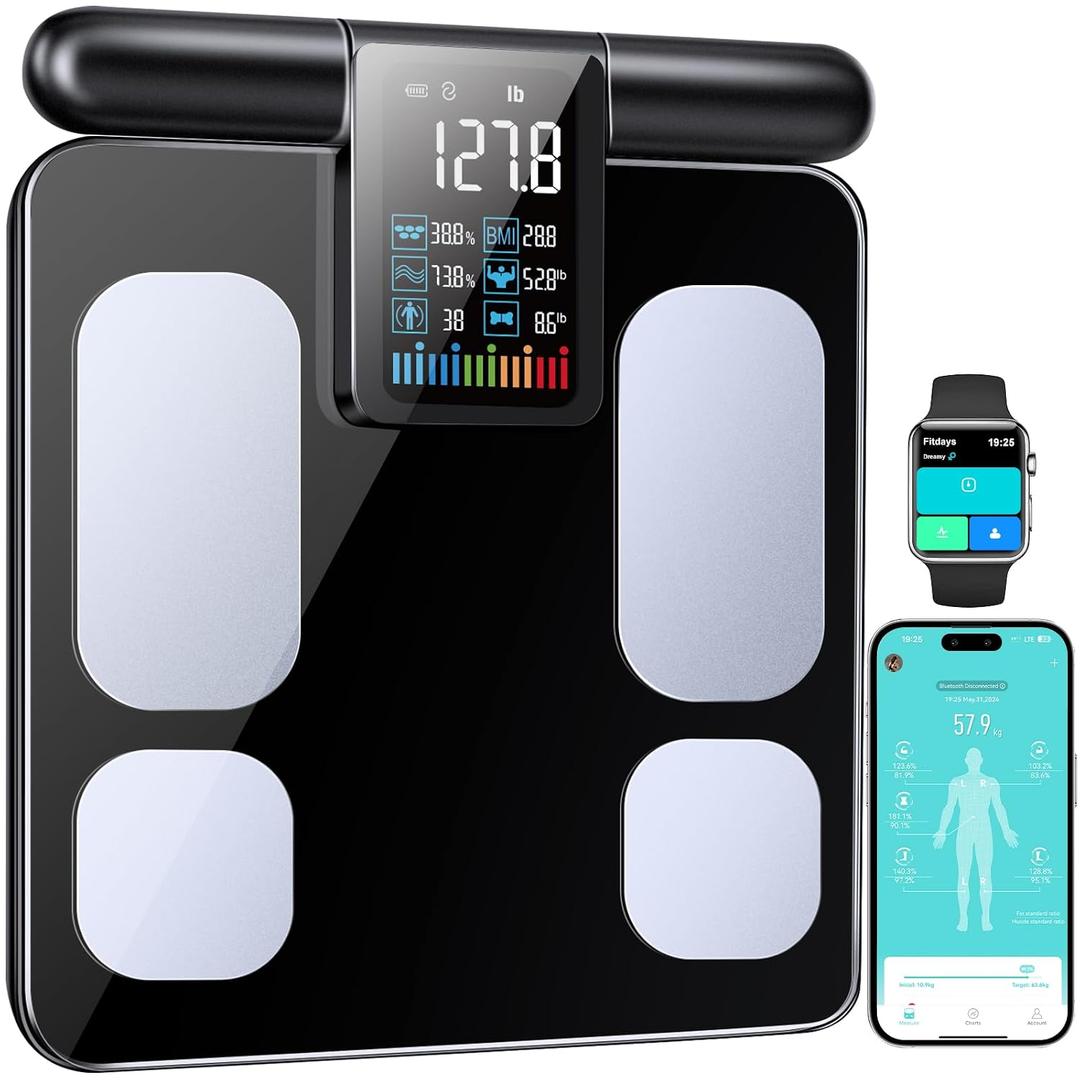 KUAIVO 8-Electrode Smart Body Fat Scale with Handle, 28 Body Metrics, Segmental Measurements for Arms/Legs/Torso for Arms/Legs/Torso, Large Display, App Sync, 180kg/400lbs