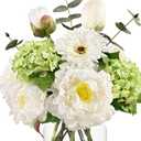 Livole Artificial Fake Flowers with Vase & Faux Water Real Touch White Faux Flowers Arrangements in Glass Vase Centerpiece Table Decorations for Dining Room Home Office Shelf Wedding Decor