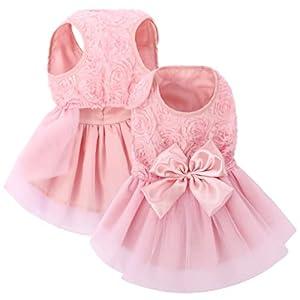 ASENKU Dog Dress Pet Wedding Dress Princess Lace Puppy Birthday Party Outfit Formal Apparel Girl for Medium Dogs Cats (Medium, Pink)