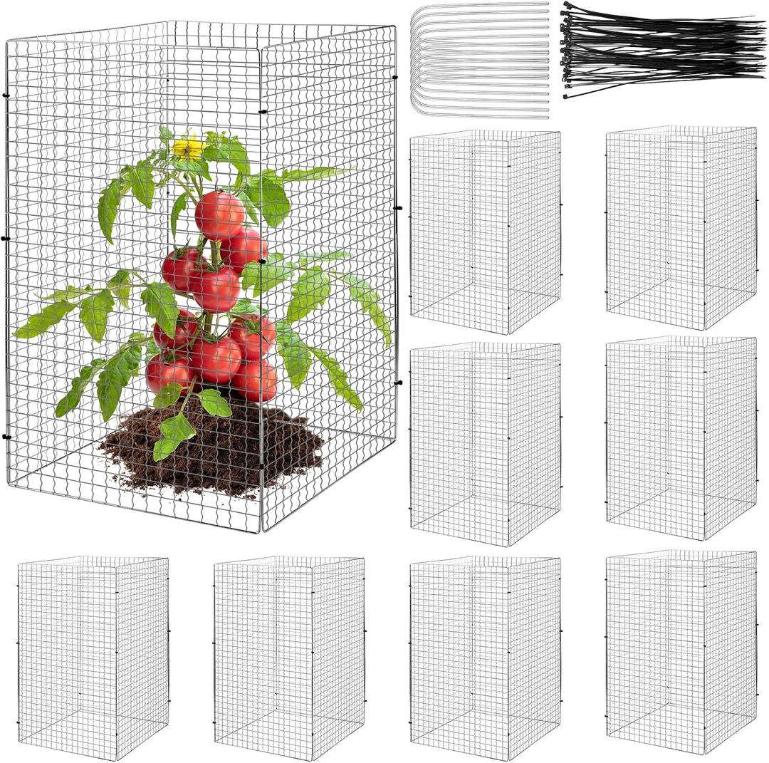 Geosar 40 Pcs/10 Packs Chicken Wire Plant Protectors 11.7 x 19.5 Inch Mesh Plant Protection Cage from Animals with U Shaped Garden Stakes and Nylon Tie for Outdoor Garden Flowers Vegetables