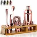 Barillio Rose Gold Bartender Kit - Stainless-Steel Cocktail Shaker Set w/Bamboo Stand - Mixology Bar Tools w/Drink Shaker, Mixer and Muddler for Cocktails - Home Bar Accessories - 23-Pc Bar Set