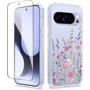 GVIEWIN for Google Pixel 10 Case/Pixel 10 Pro Case with Screen Protector, [Military Grade Drop Protection] Non Yellowing Clear Floral Slim Phone Cover for Women 2025 6.3" (Floratopia/Colorful)