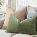 decorUhome Summer Couch Throw Pillow Covers 12x20 Set of 2, Decorative Soft Velvet Modern Cozy Chenille Lumbar Pillow Cases with Elegant Design for Sofa Bed Living Room Home Decor, Olive Green