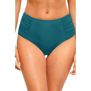 Zmart Women High Waist Bikini Bottoms - Full Coverage Ruched Bathing Suit Swim Bottom Swimsuits Swimwear (Small, Teal)