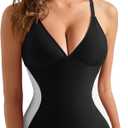 SUUKSESS Women Slimming Tummy Control One Piece Swimsuit Sexy Bathing Suit (Black, Large)
