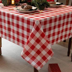 Waterproof Checkered Tablecloth Fabric - Rectangle 58x84 Inch Classic Gingham Buffalo Plaid Table Cloth for Indoor/Outdoor Use - ,Washable Table Cover for Kitchen, BBQs, and Parties, Red/White