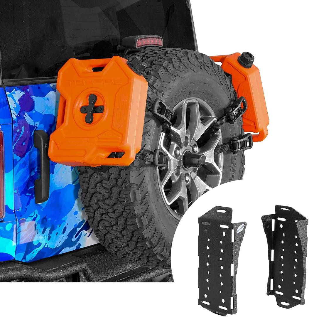 Hooke Road 2PCS Universal Fit Gas Can Spare Tire Mount Brackets, Quick Release Camping Tool Storage Racks for Rotopax Fuel Can, Water Tanks, Offroad Accessory