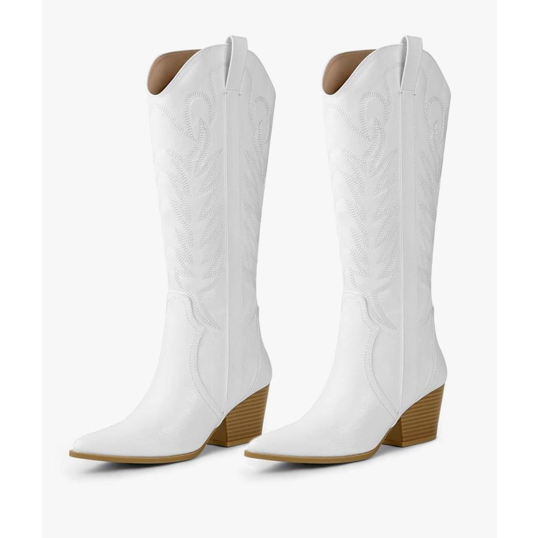 Arromic Cowboy Boots for Women Comfortable Womens Embroidered Western Cowgirl Knee High Boots Pointed Toe Zipper Chunky Heel Country Outfit Retro Tall Boots size 10