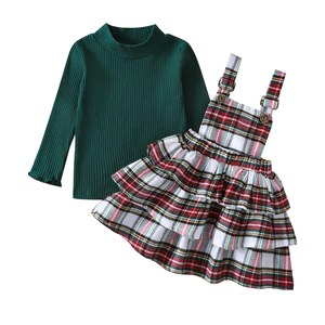 Okbabeha Toddler Girl Christmas Outfits Plaid Dress Solid Shirt Suspender Skirt 1T 2T 3T 4T 5T Kids Girls Overall Dress Set