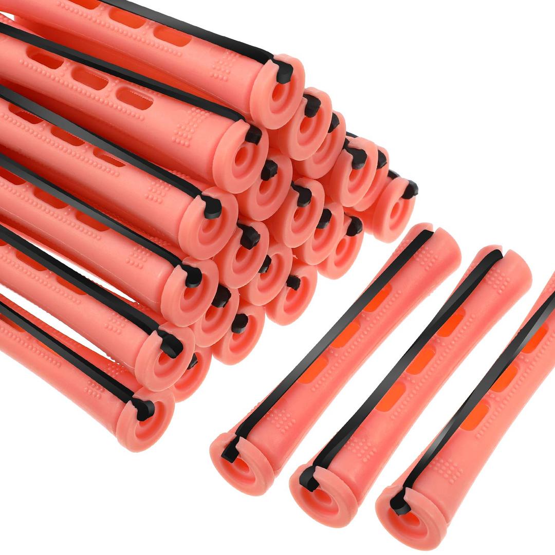 WILLBOND 60 Pcs Perm Rods Natural Long Short Hair Perm Rods with Elastic Rubber Band Non Slip Plastic Perming Cold Wave Kit for Women Hairdressing Styling Tool(0.5 Inch,Orange) (1 Count (Pack of 60))