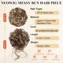 2PCS Messy Bun Hair Piece for Women Wavy Curly Scrunchies Synthetic Chignon Ponytail Hair Extensions Thick Updo Hairpieces Brunette/Ash Blonde