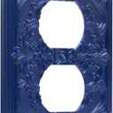 Decorative Outlet Covers Navy Blue 3D Floral Embossed 1 Gang Duplex Light Switch Cover Plate Unique Wall Plate Electrical Switch Plate Covers for Bedroom Home Decor