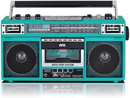 QFX J-220BTTQ Aqua Turquoise Boombox MP3 Conversion from Radio to Cassette with 4-Band (AM, FM, SW1, SW2) Radio with Bluetooth, Dual 3” Speakers, Built-in Microphone, Recorder, and a 3-Band Equalizer QFX J-220BTTQ Aqua Turquoise Boombox MP3 Conversion from Radio to Cassette with 4-Band (AM, FM, SW1, SW2) Radio with Bluetooth, Dual 3” Speakers, Built-in Microphone, Recorder, and a 3-Band Equalizer