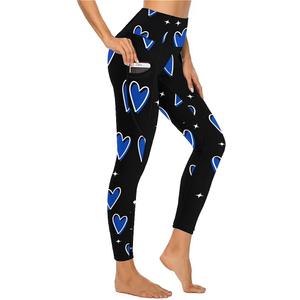 KevaMolly Women's Workout Leggings with Pockets - Thick, High-Waist, 4-Way Stretch Running Yoga Pants (Medium, Blue Heart)