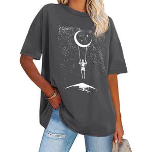 rosemia Womens Oversized Tshirt Graphic Tees Crew Neck Summer Short Sleeve Loose Fit Tops (A-Starry Night Grey, 3XL) 