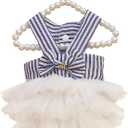 Dog Dresses, Fashion Pet Dog Clothes, Striped Mesh Puppy Dogs Princess Dresses (Blue, XX-Large)