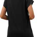 SAMPEEL Womens Summer Tops 2025 Cap Sleeve Trendy V Neck Loose Fit T Shirts (Black, L)