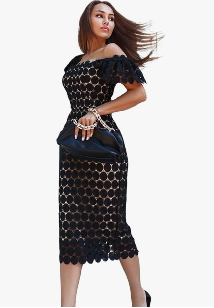 Women's Sleeveless Lace Floral Elegant Cocktail Dress Summer Short Sleeve Knee Length Bodycon Cocktail Lace Dress, Size 2XL
