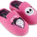 Disney Ladies Nightmare Before Christmas Slippers - Ladies Classic Jack Skellington Slip On House Slippers Slip On Slides Shoes (9-10, Pink)