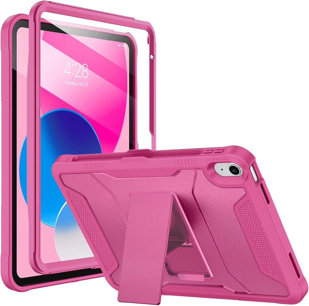 Soke Case for iPad (A16) 11th Generation 11-inch 2025, iPad 10th Generation 10.9-inch 2022, with Built-in Screen Protector and Kickstand, Rugged Full Body Protective Cover - Hot Pink