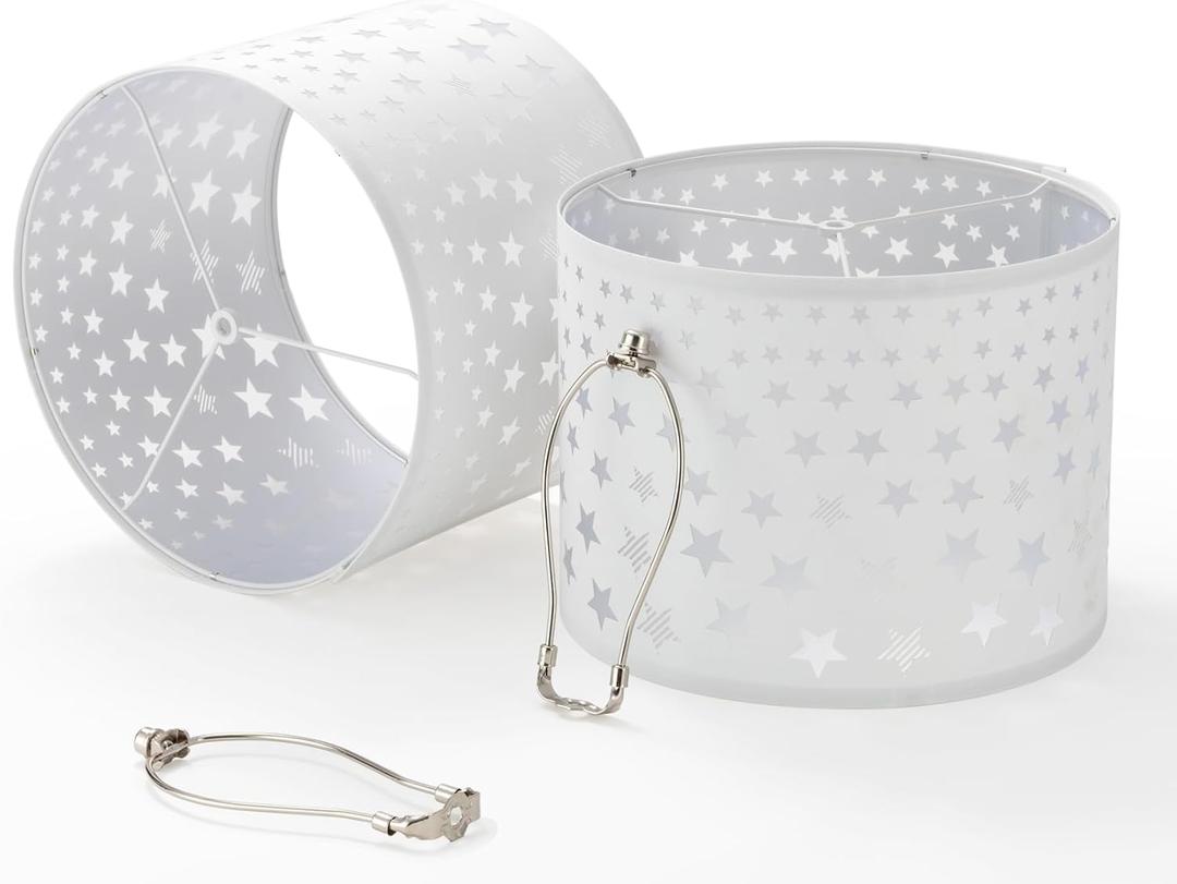 White Lamp Shades Set of 2, 13 x 13 x 10 inch (Medium Size), Drum Spider Lampshades with 8 inch Harp, Modern Fabric Lamp Shade for Table Lamp and Floor Lamp, Linen Cloth Lamp Cover, Assembly Required